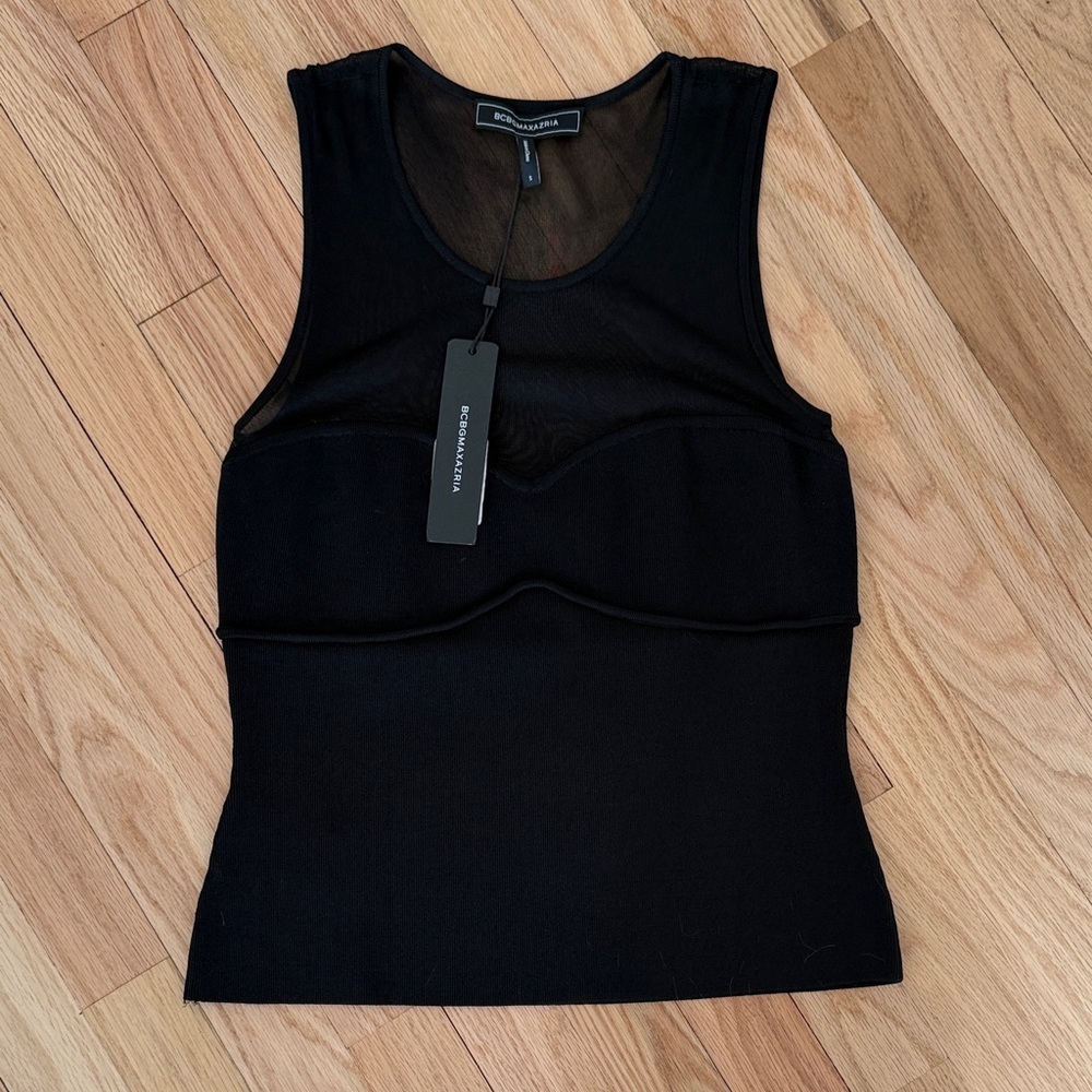 NWT BCBGMaxazria Black Mesh Detail Tank Top
